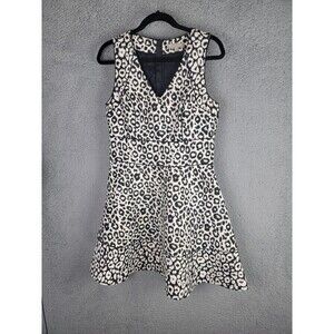 Banana Republic Women's Dress 8 Black White Leopard V-neck Sleeveless A-Line